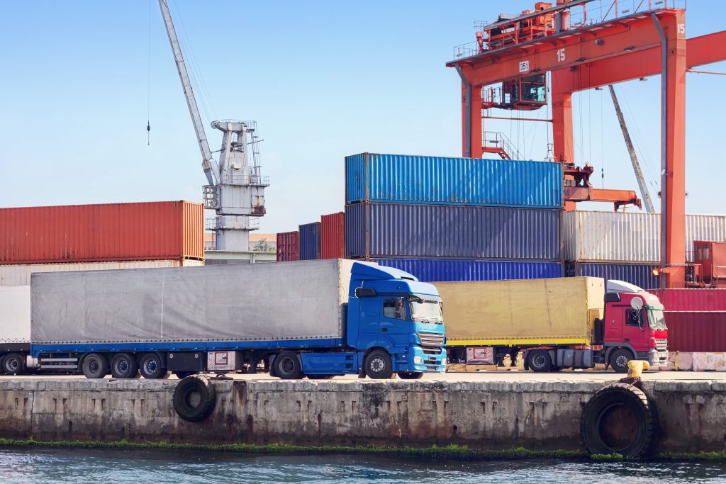 Transportation Trucks On Sea Port